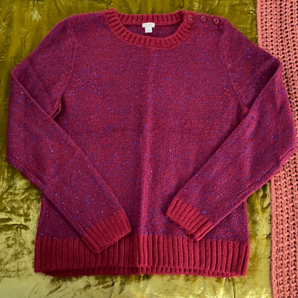 Fossil Red Sequined Sweater Size L - image 1